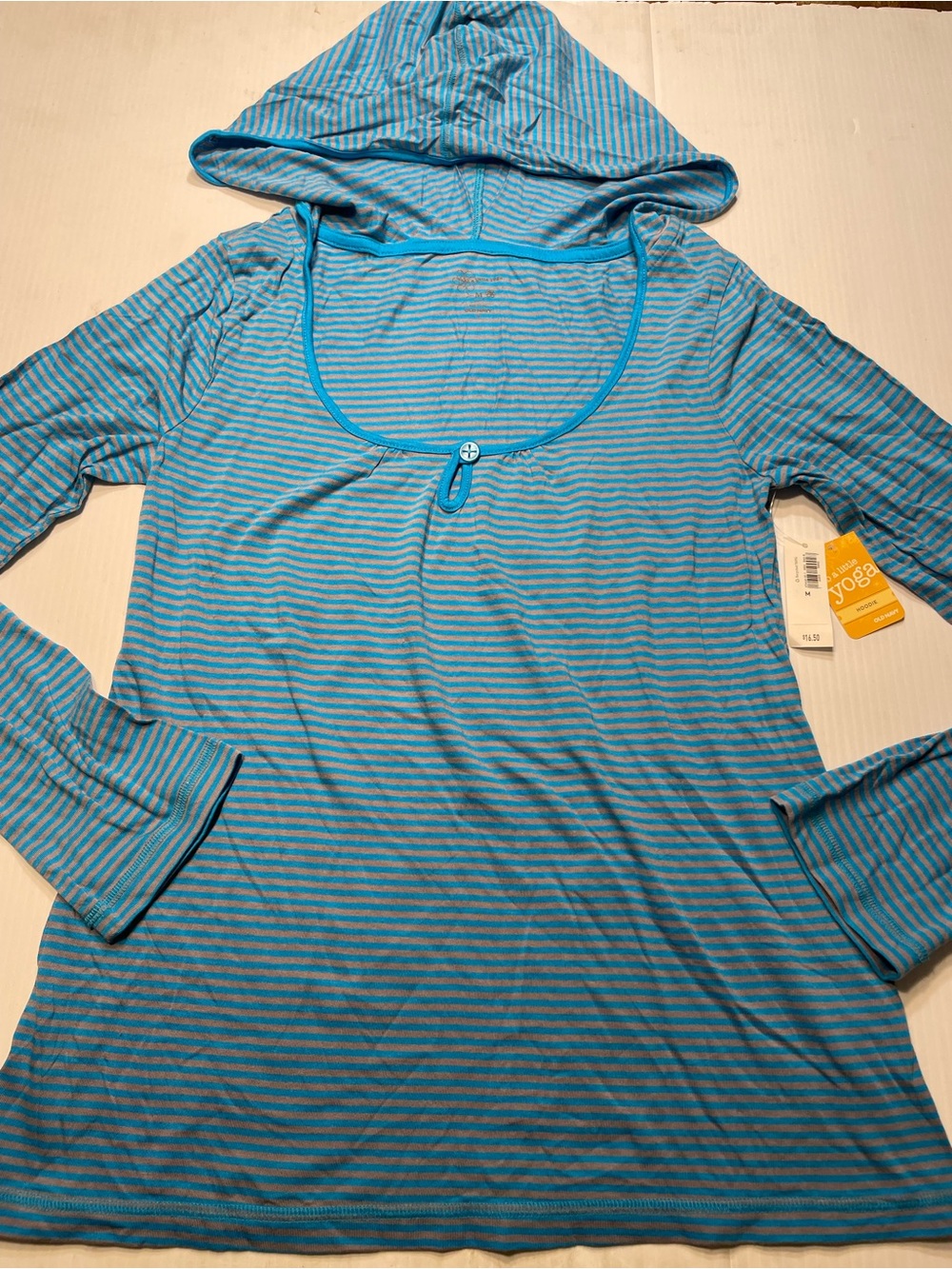Old Navy NWT Yoga Hoodie Lightweight Women Sz M BlueGray Stripe Cotton Modal Y2K